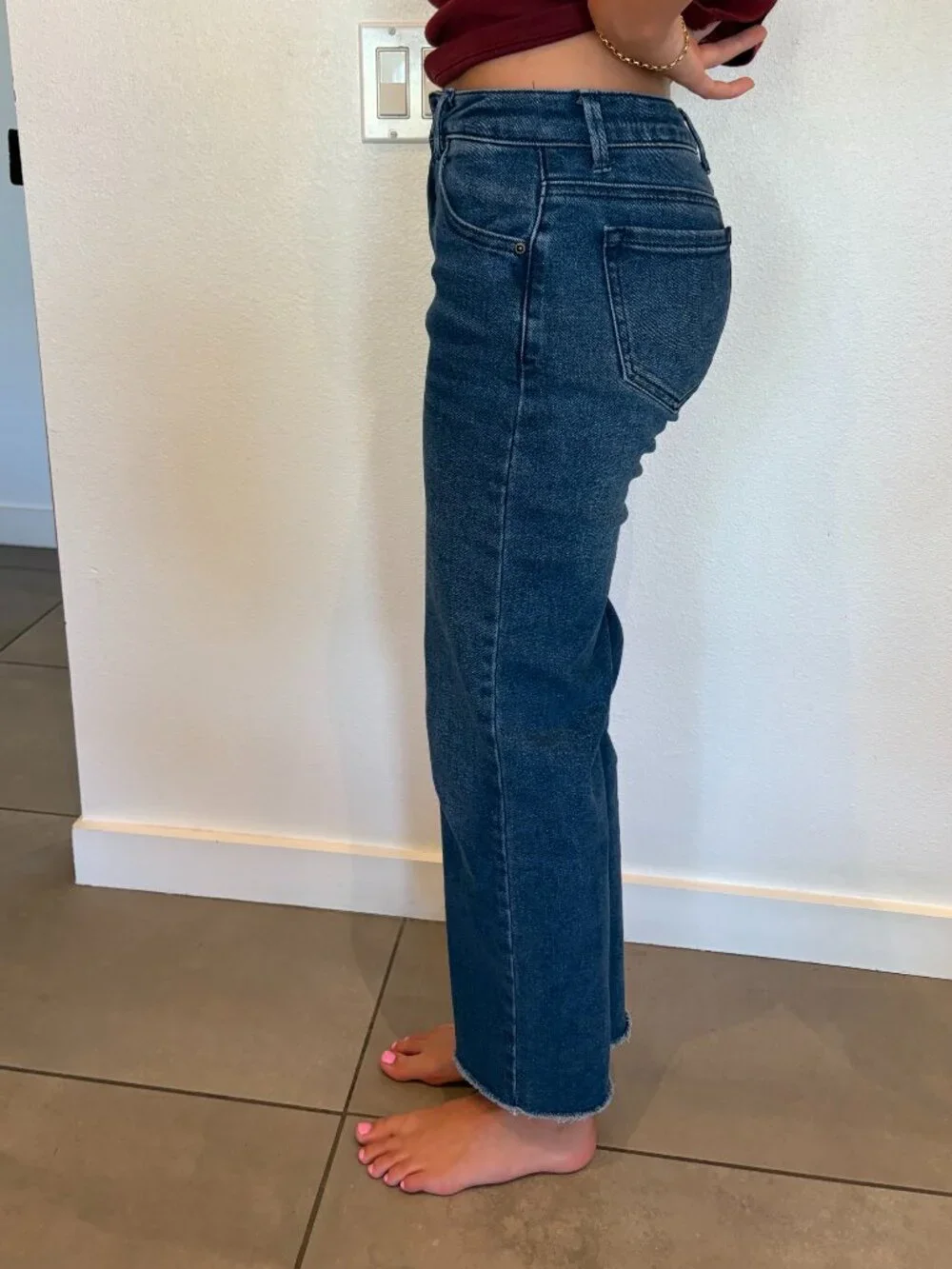 Tractr Girls Size 10 Wide Leg Raw Hem Jeans Dark Wash